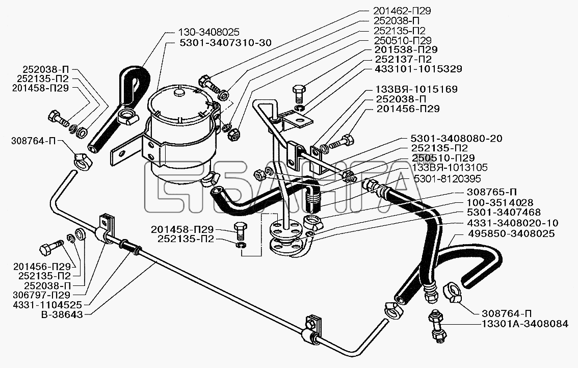 ЗИЛ ЗИЛ-5301 (2006) Схема Установка трубопроводов гидроусилителя